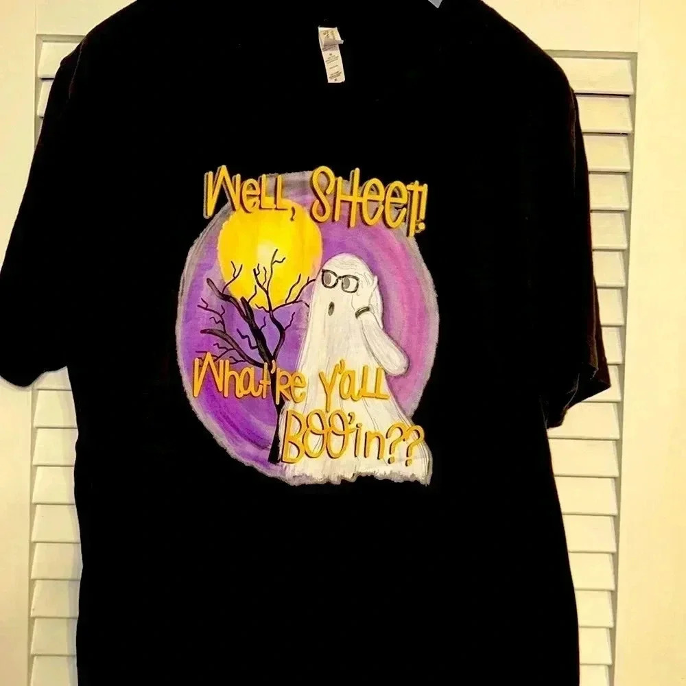 well, sheet!what’re y’all boo’in? Funny halloween holiday t-shirt black color XL - Picture 2 of 5